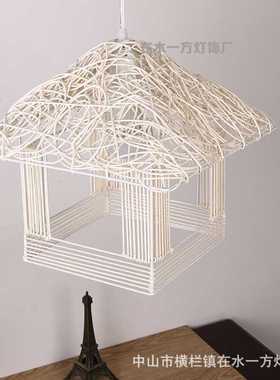 农家乐创意北欧田园=温馨藤艺小屋子吊灯小房子餐厅客厅灯餐吊灯