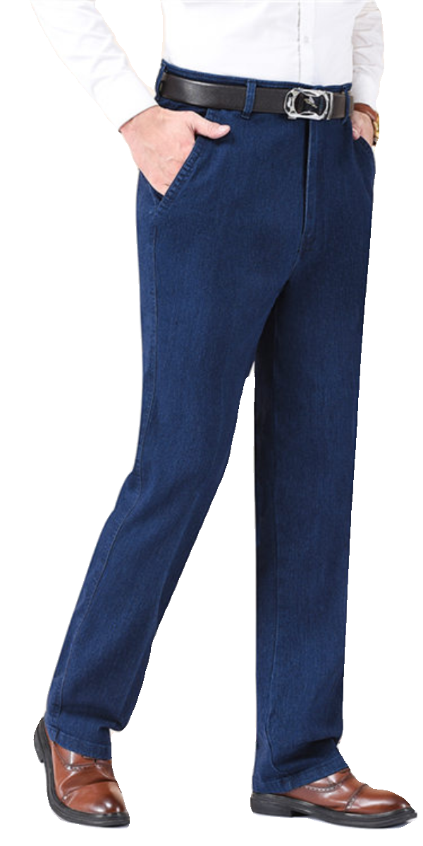 中老年男士宽松牛仔裤春夏季薄款长裤高腰弹力直筒深裆爸爸工装裤 - 图3
