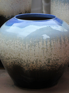 高温陶瓷土花瓶落地家居装饰陶罐花器四件套粗陶摆件手工