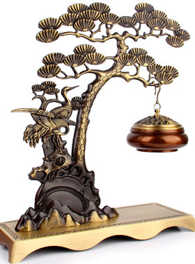 朴器 松鹤延年款铜迎客松吊炉摆件