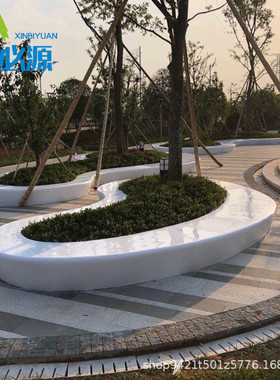 树玻璃钢户外池花坛公园景观防腐木花盆座椅大型创意圆形花池坐凳