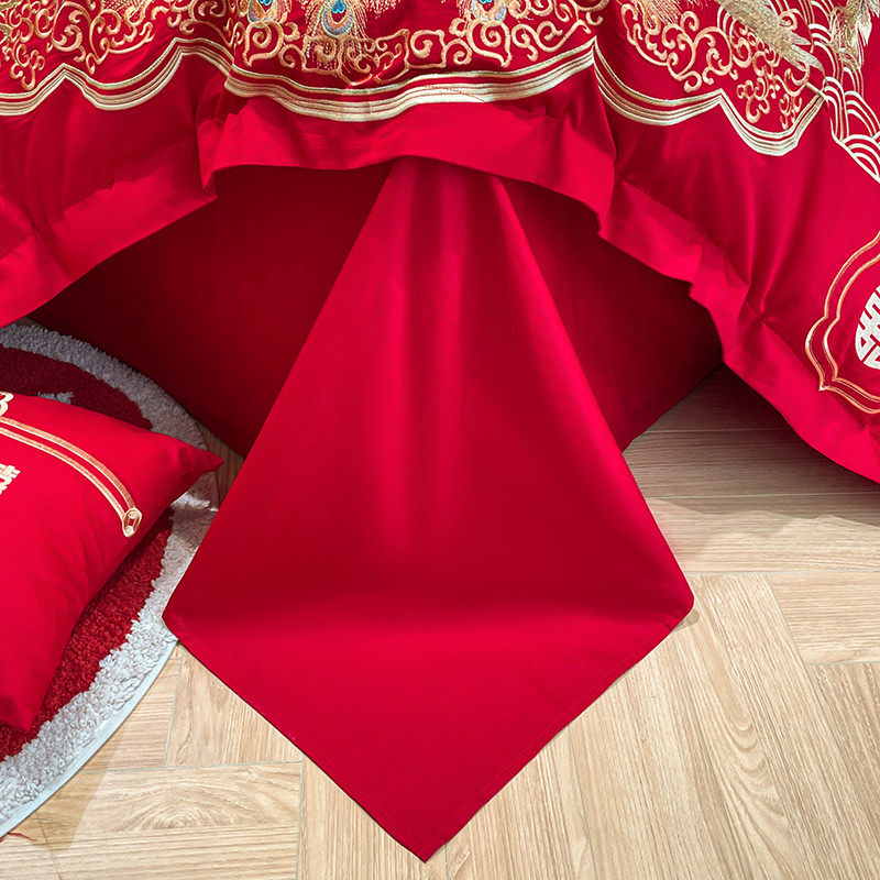 新中式婚庆四件套大红色床单龙凤刺绣被套结婚床上用品陪嫁婚房,淘宝优惠券,粉丝福利购,淘宝优惠卷