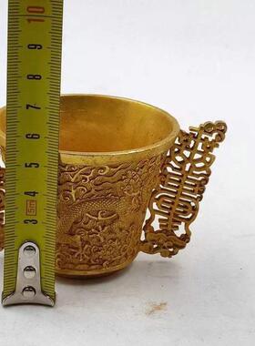 古董古玩仿古纯铜加厚收藏龙杯子酒杯茶杯居家古玩乡下鎏金老物件