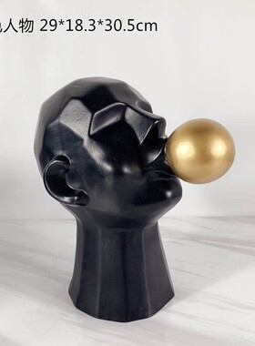 现代简约黑白色抽象人物人头酒店摆件家居样板房吹泡泡玄关装饰品