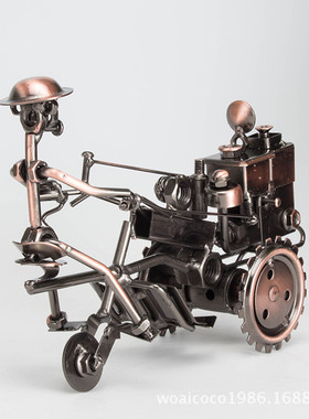 玄关铁艺拖拉机复古摆件家居客厅创意酒柜装饰品房间工艺品小摆设