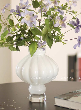 创意摆件中古风灯笼造型法式玻璃花瓶艺术插花复古客厅装饰花器