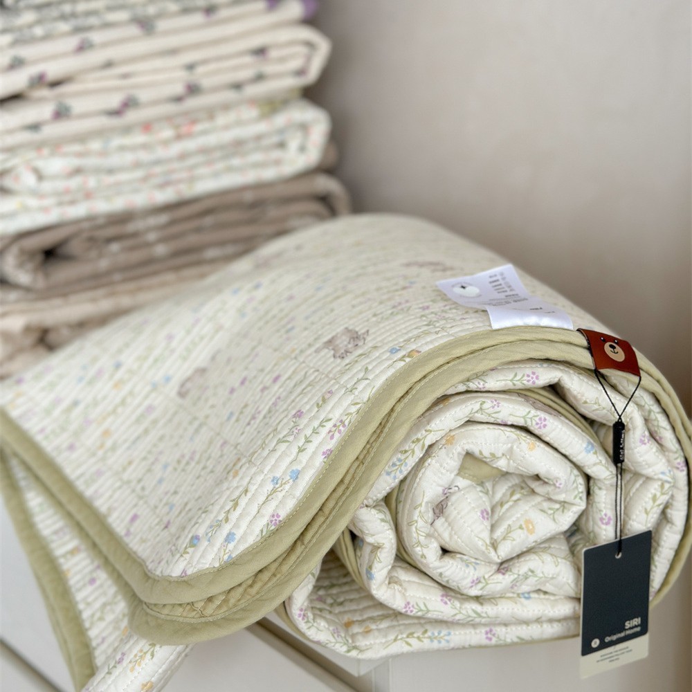 法式小碎花全棉四季款夹棉床盖三件套榻榻米防滑纯棉加厚床单褥垫 - 图0