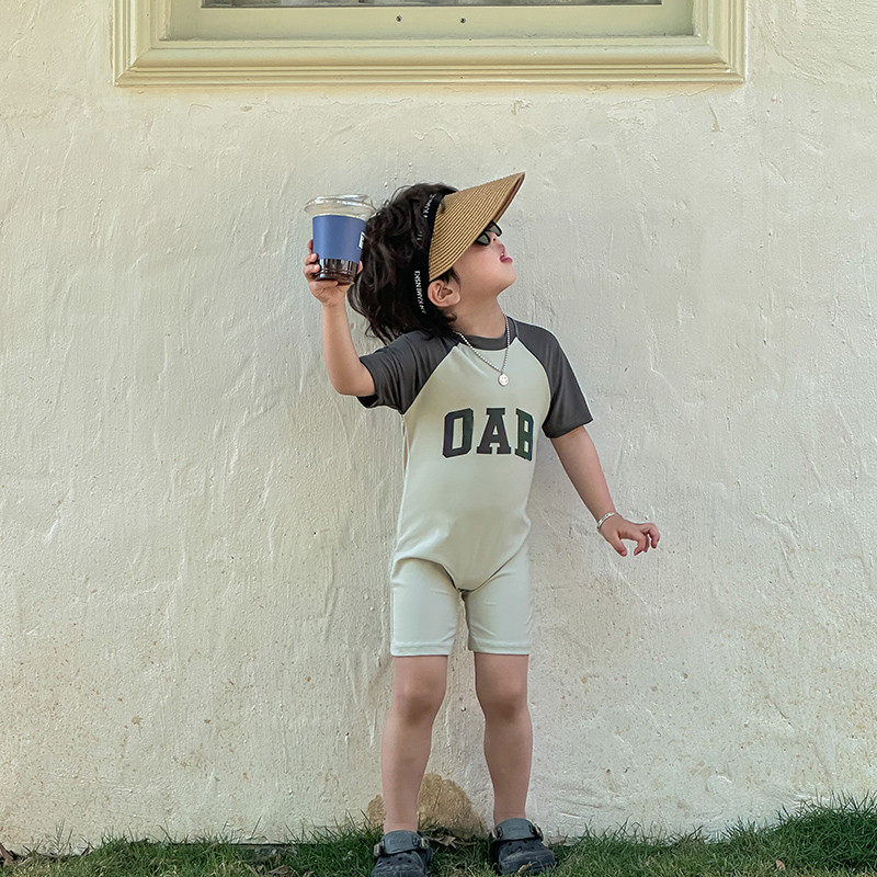 儿童连体泳衣男童ins男孩字母速干游泳衣时尚宝宝沙滩泳裤套装,淘宝优惠券,粉丝福利购,淘宝优惠卷