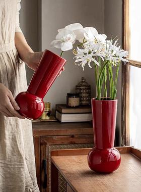 批发满满新年红色陶瓷花瓶客厅艺术花插新房乔迁装饰高品质