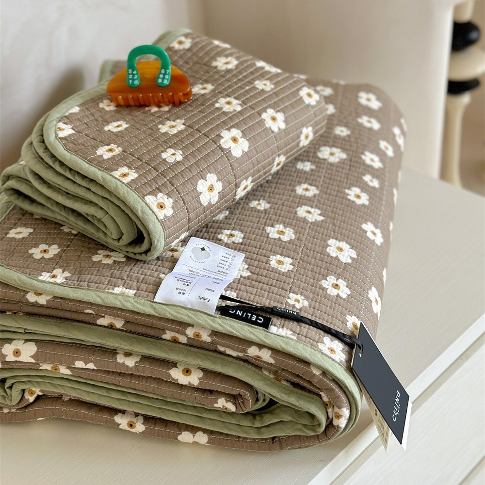 法式小碎花全棉四季款夹棉床盖三件套榻榻米防滑纯棉加厚床单褥垫 - 图2