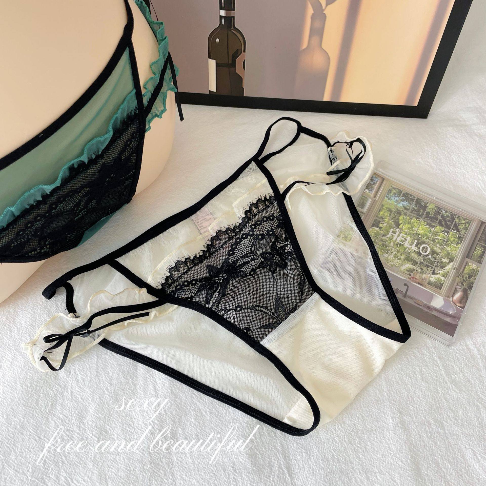 E1-318钓系法式中腰纯欲女镂空性感网纱甜美蝴蝶结透气亲肤三角裤,淘宝优惠券,粉丝福利购,淘宝优惠卷