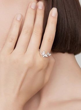《西柚氧》925纯银蝴蝶戒指女个性开口轻奢ins小众新款食指戒百搭