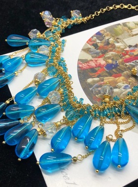 蓝色水滴吊坠流苏扫肩配饰