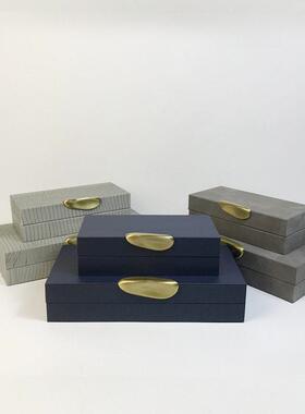 现代家居轻奢软装饰品样板房间卧室化妆台皮质灰色收纳首饰盒摆件