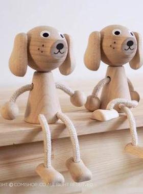 北欧同步儿童家居系列实木榉木狗狗装饰摆件儿童房软装饰品