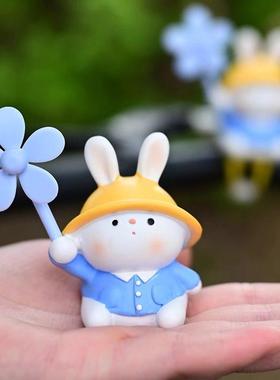 可爱小兔风车竹蜻蜓电动车汽车载摆件自行车电动摩托登山车装饰品