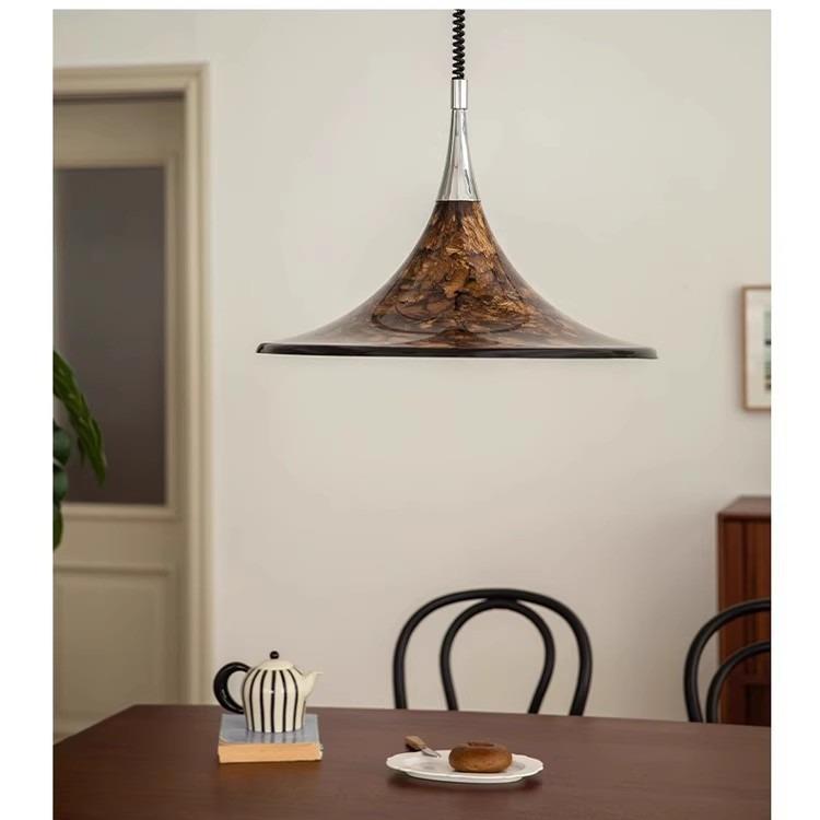 诧寂风中古餐厅吊灯升降美式复古彩绘客厅岛台书房主灯设计伸缩灯 - 图1