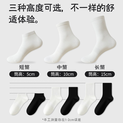白色袜子男士新疆棉运动防臭吸汗中筒袜夏季纯色短筒袜春秋长筒袜 - 图2