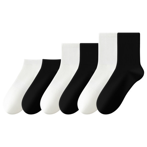 白色袜子男士新疆棉运动防臭吸汗中筒袜夏季纯色短筒袜春秋长筒袜 - 图3