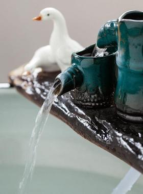 古都轻奢陶瓷彷竹子鱼缸鱼池循环流水造景流水器摆件微景观装饰品