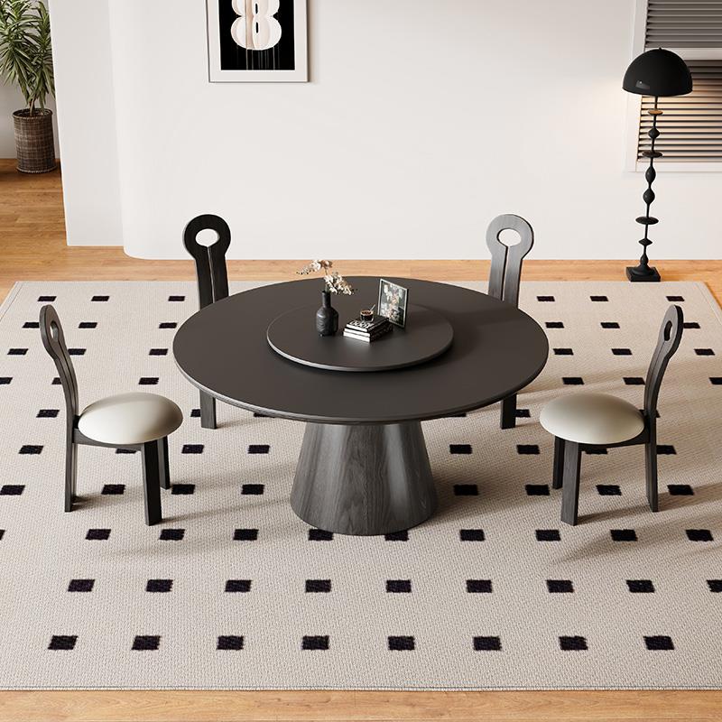 现代简约岩板餐桌椅组合大圆桌带转盘实木圆形餐桌10人家用饭桌 - 图0