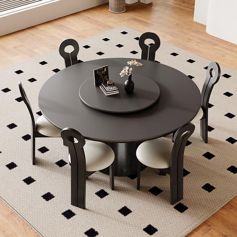 现代简约岩板餐桌椅组合大圆桌带转盘实木圆形餐桌10人家用饭桌 - 图1