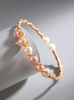 沐银皇后 手工编织珍珠手镯女强光手环开口手圈