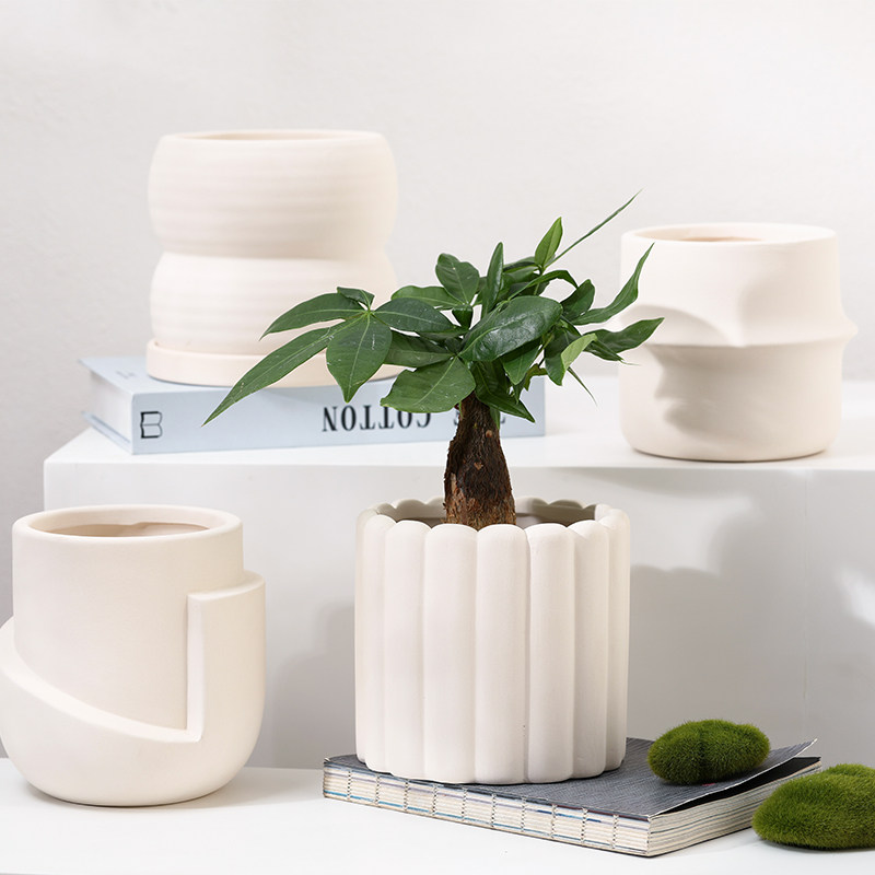 新简约加厚d素烧陶土花盆有孔透气吸水带托盘奶油风粗陶瓷器种植,淘宝优惠券,粉丝福利购,淘宝优惠卷