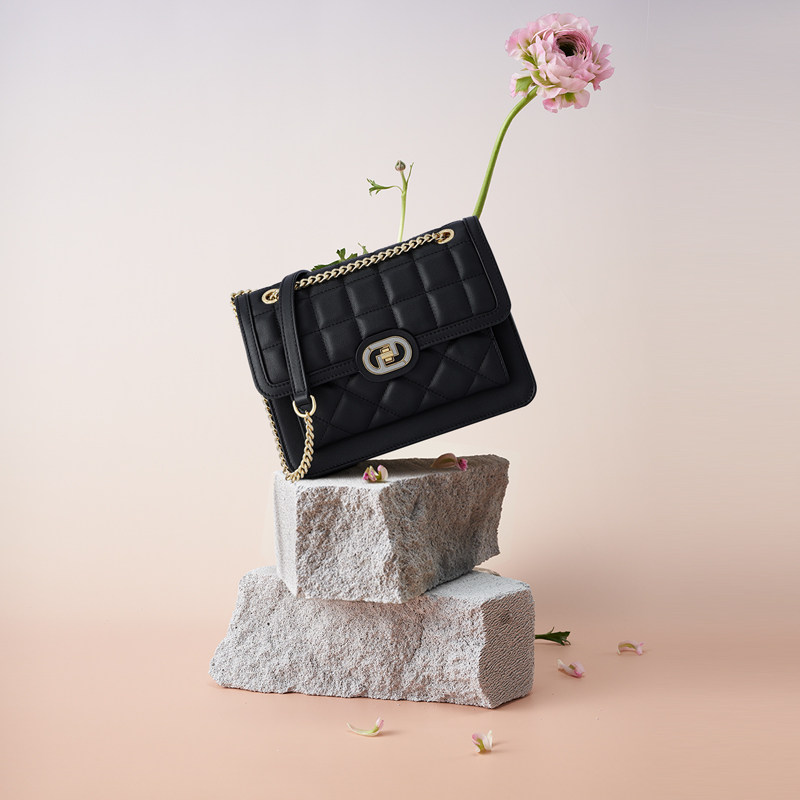 Fion/菲安妮女包格纹小方包链条包新款轻奢单肩斜挎包真皮腋下包,淘宝优惠券,粉丝福利购,淘宝优惠卷