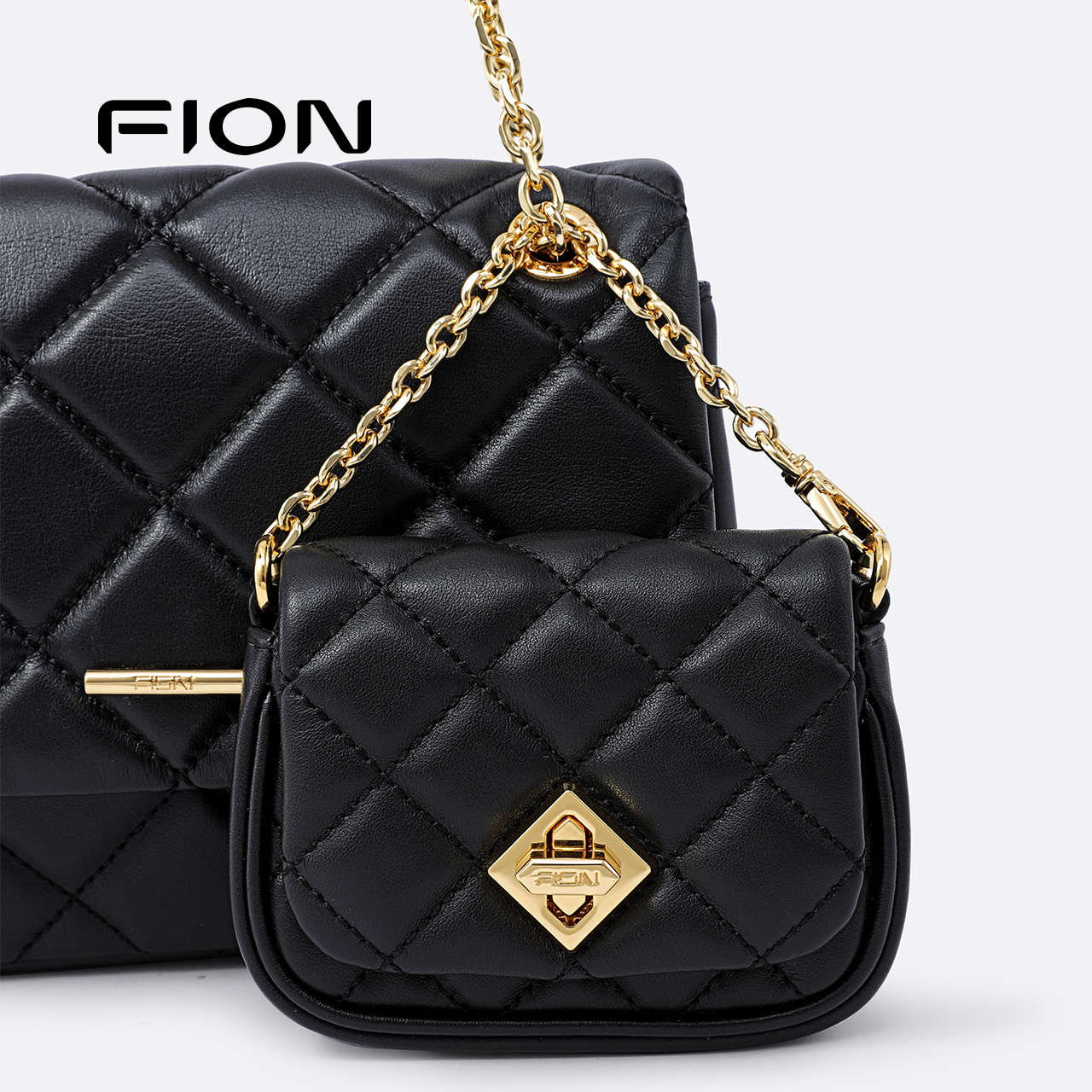 Fion/菲安妮真皮小方包2025新款女小众高级子母斜挎包通勤单肩包 - 图2