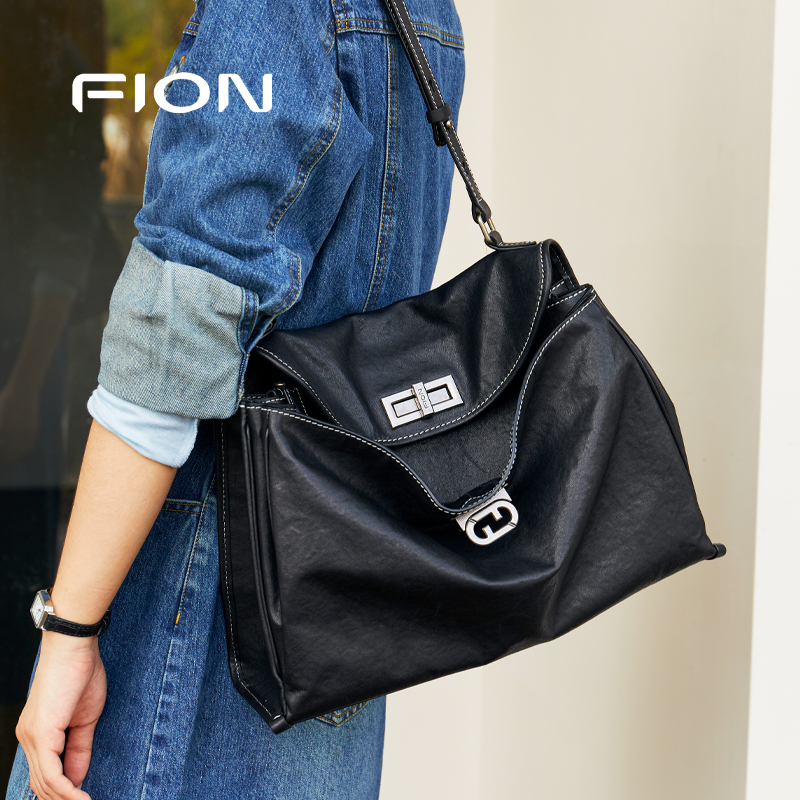 Fion/菲安妮真皮托特包2025秋冬新款大容量植鞣皮单肩斜挎包包女