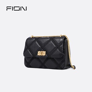 Fion/菲安妮牛皮菱格链条包 24新款时尚女包信封包真皮斜挎单肩包