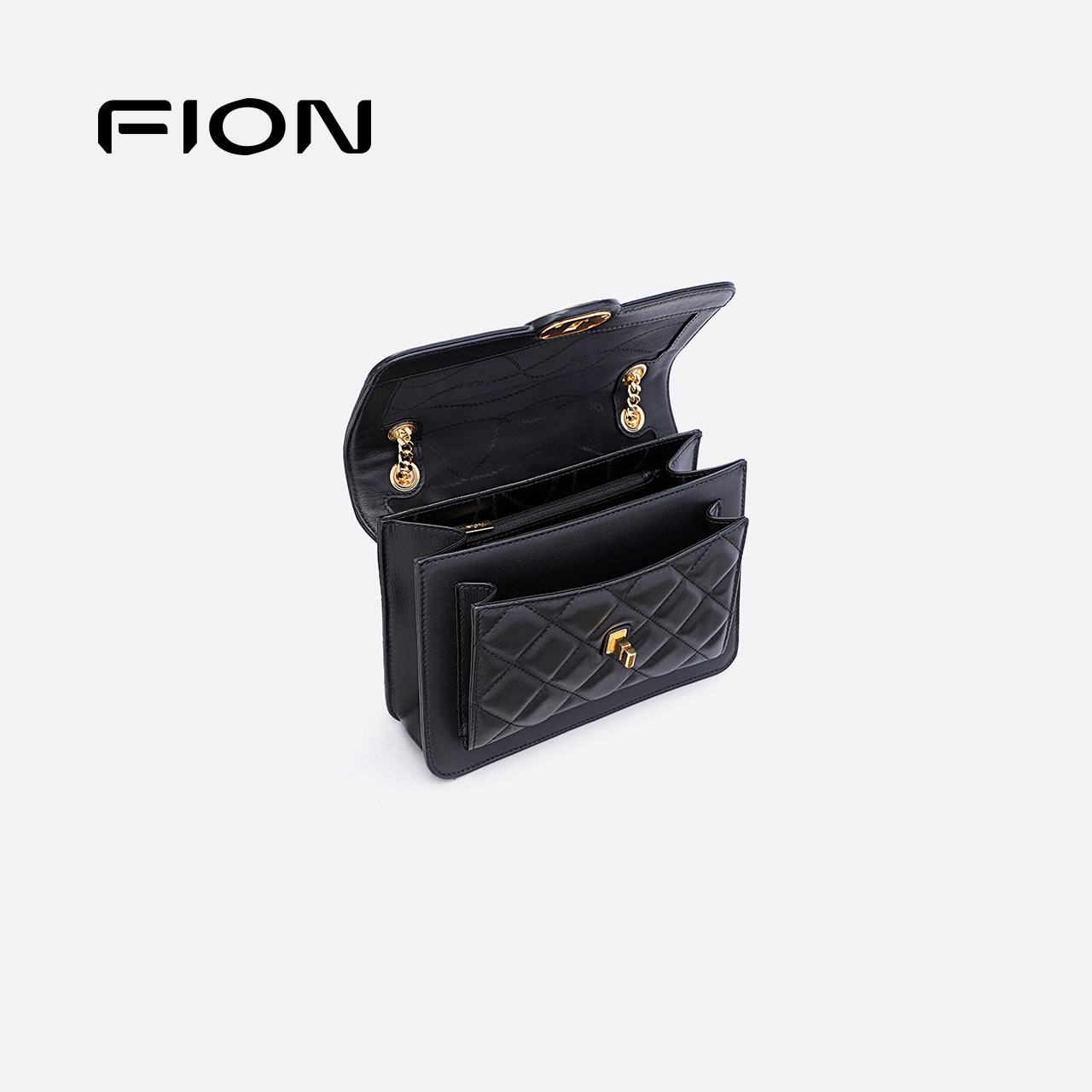 Fion/菲安妮女包格纹小方包链条包新款轻奢单肩斜挎包真皮腋下包,淘宝优惠券,粉丝福利购,淘宝优惠卷