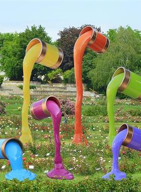 户外草坪创意油漆桶摆件玻璃钢颜料桶雕塑公园售楼部园林美陈装饰