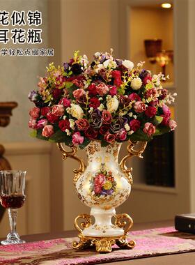 轻奢艺术高级感进门玄关柜花瓶摆件高档客厅仿真花插花器复古装饰
