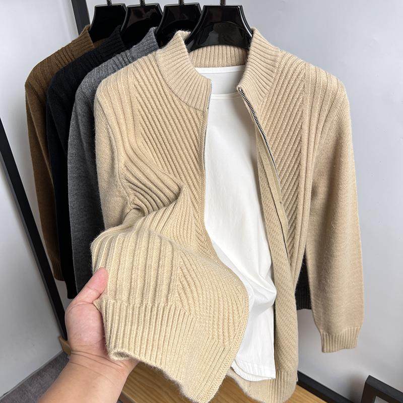 纽花纯色开衫男针织衫秋冬季厚款毛衣外套男立领夹克披肩春装线衣,淘宝优惠券,粉丝福利购,淘宝优惠卷