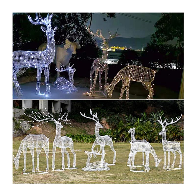 户外铁艺动物镂空蝴蝶不锈钢蜻蜓梅花鹿雕塑摆件兔子草坪装饰发光 - 图3