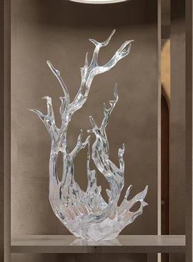 现代轻奢透明树脂雕塑浪花摆件酒店大堂样板房售楼处软装饰艺术品