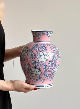 景德镇陶瓷花瓶轻奢高级感青花瓷陶罐水培插花中式客厅桌面摆件