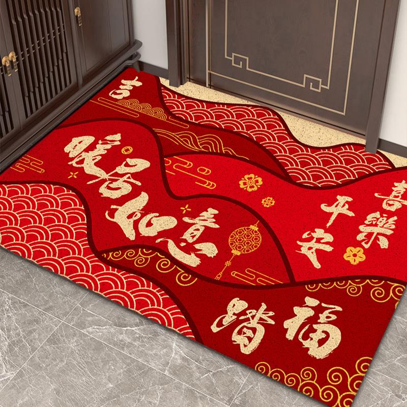 红色入户门地垫家用丝圈防滑脚垫玄关大门口进门门垫刮泥蹭土地毯 - 图3