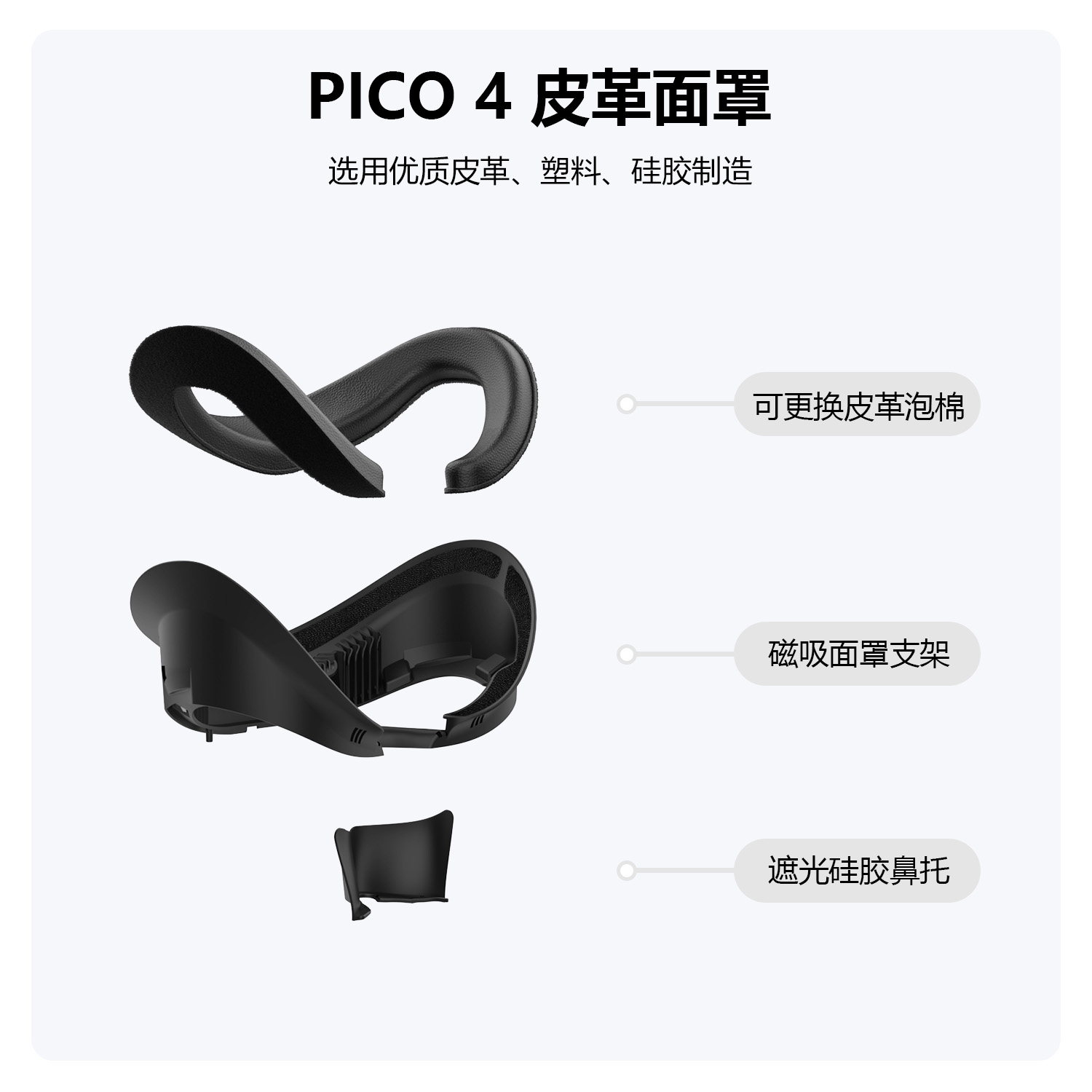 pico4面罩pro舒适防汗皮革海绵替换磁吸遮光透气冰丝布料AMVR配件 - 图0