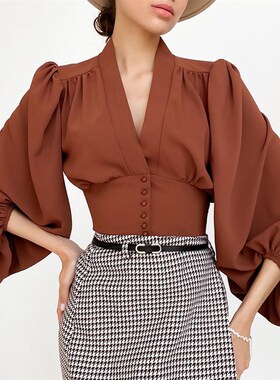 极速Ladies Springm Autumn Elegant Sexy Lantern Long Sleeve B