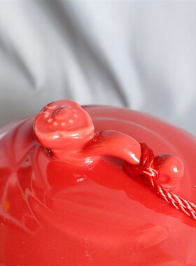 极速红色聚宝盆i摆件带盖元宝铜钱图案陶瓷罐子招财装饰品收纳风