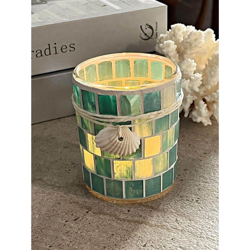 新热销地中海系h贝壳马赛克烛台玻璃蜡烛杯装饰蜡烛台 满1000个包,淘宝优惠券,粉丝福利购,淘宝优惠卷