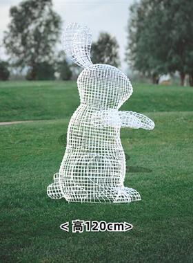 不锈钢镂空兔子雕塑户外公园林售楼部草坪铁艺装饰品发光动物摆件