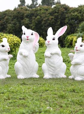 户外花园林别墅景观草地小品仿真动物雕塑庭院装饰小白兔子玻璃钢