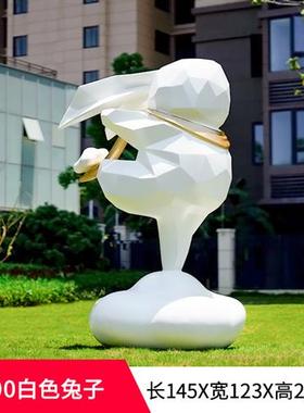 玻璃钢几何兔子雕塑户外公园园林景观售楼处抽象块面大型动物摆件