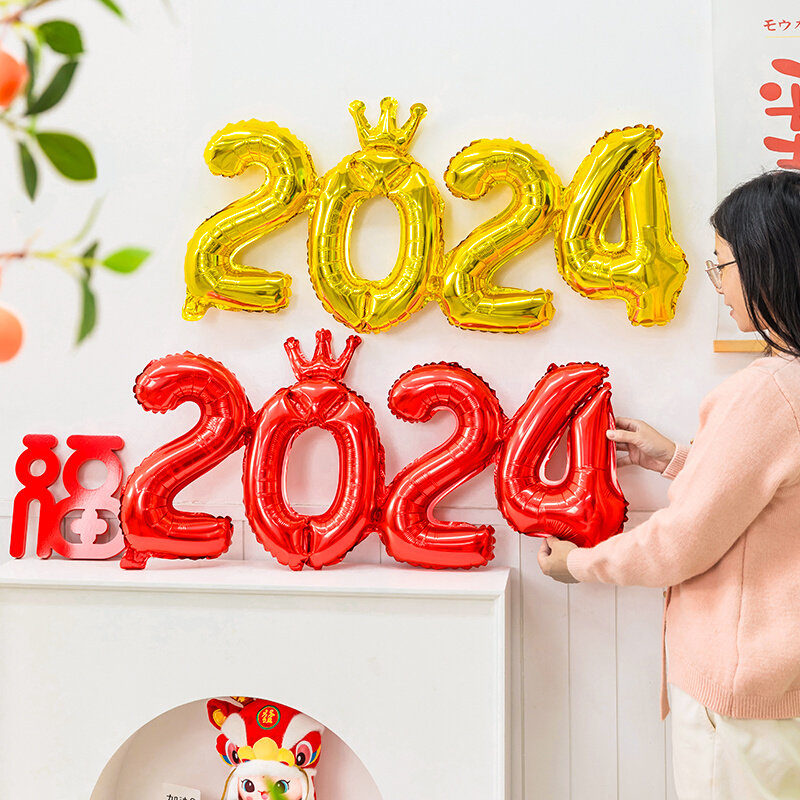 2024新年快乐大号数字铝膜气球元旦跨年活动装饰年会商场创意布置