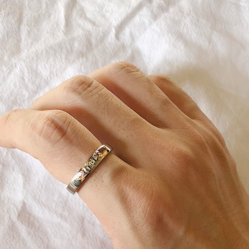 21FW Folk-custom Silver Ring 小篆《喜》 原创设计文艺情侣戒指 - 图2
