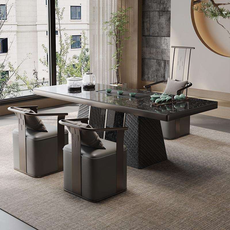 茶桌办公室茶台轻奢现代岩板茶台桌大板功夫泡茶桌阳台茶桌椅组合 - 图1